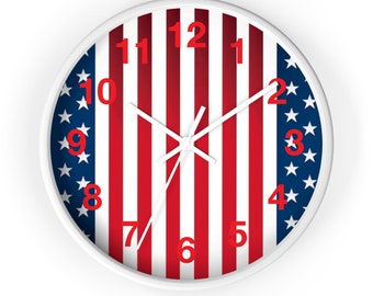 Horloge drapeau américain, horloge murale patriotique, horloge drapeau des États-Unis, horloge de la fierté américaine, horloge étoiles et rayures, horloge drapeau des États-Unis, déco murale patriotique