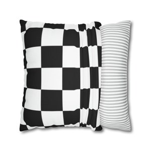 Funda de almohada a cuadros en blanco y negro, funda de almohada con patrón de cuadros, funda de almohada monocromática, funda de almohada de confort moderno, funda de almohada cuadrada
