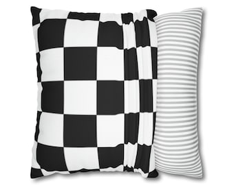 Black and White Checkered Pillowcase, Checker Pattern Pillow Cover, Monochrome Pillowcase, Modern Comfort Pillowcase, Square Pillow Case