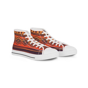 Men&#39;s High Top Sneakers, African Print Shoes, African Pattern, High Top Sneakers, Geometric Shapes, Ethnic Style, Fashionable Footwear