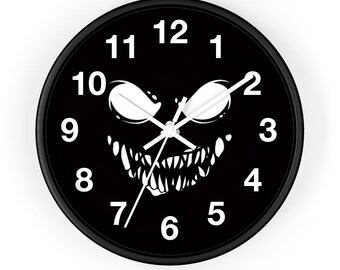 Scary Face Clock, Scary Grinning Face Clock, Spooky Face Clock, Spooky Wall Clock, Halloween Clock, Minimalist Clock, Unique Wall Clock