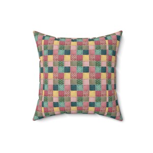 Cojín cuadrado con estampado de patchwork, cojín con estampado de patchwork, cojín de patchwork colorido, cojín geométrico, cojín único, cojín moderno. imagen 2