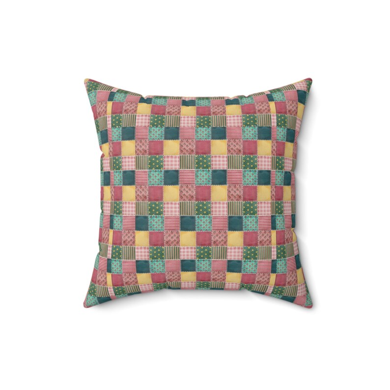 Cojín cuadrado con estampado de patchwork, cojín con estampado de patchwork, cojín de patchwork colorido, cojín geométrico, cojín único, cojín moderno. imagen 2