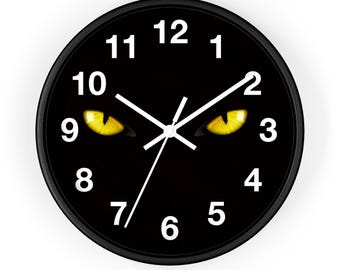 Midnight Cat Eyes Clock, Black Cat Wall Clock, Scary Eyes Clock, Spooky Clock, Creepy Eyes Clock, Halloween Clock, Fun Clock, Unique Clock