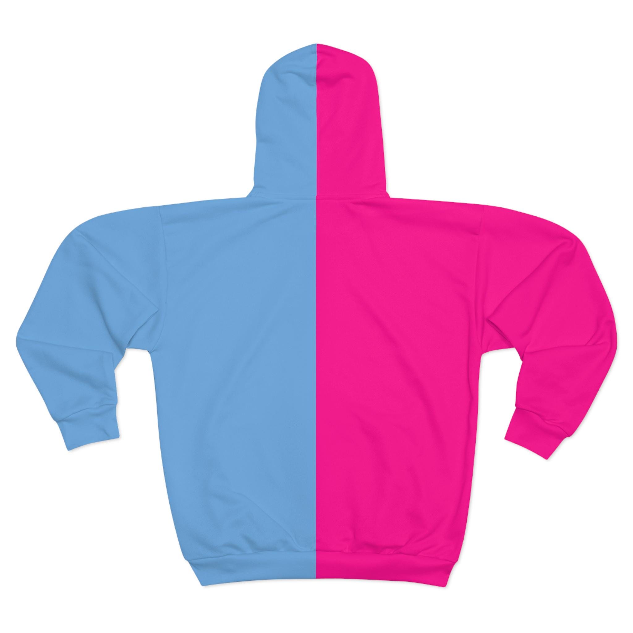 Dual Tone Hoodie, Two Tone Hoodie, Pink Blue Unisex Zip