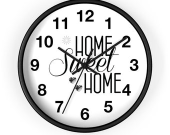 Home Sweet Home, Wall Clock, Modern Wall Clock, Living Room Clock, Kitchen Clock, Cool Clock, Cute Clock, Round Clock, Small Wall Clock