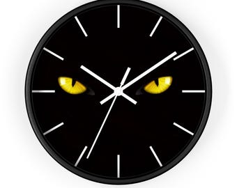Midnight Cat Eyes Clock, Black Cat Wall Clock, Creepy Eyes Clock, Scary Eyes Clock, Spooky Clock, Halloween Clock, Fun Clock, Unique Clock