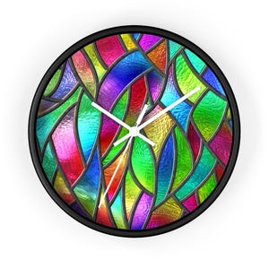 Glasmalerei-Musteruhr, Glasmalerei-Druckuhr, Abstrakte Kunstuhr, Wanduhr, Dekorative Uhr, Einzigartige Uhr, Moderne Uhr