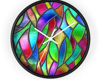 Stained Glass Pattern Clock, Stained Glass Print Clock, Abstract Art Clock, Wall Art Clock, Decorative Clock, Unique Clock, Modern Clock