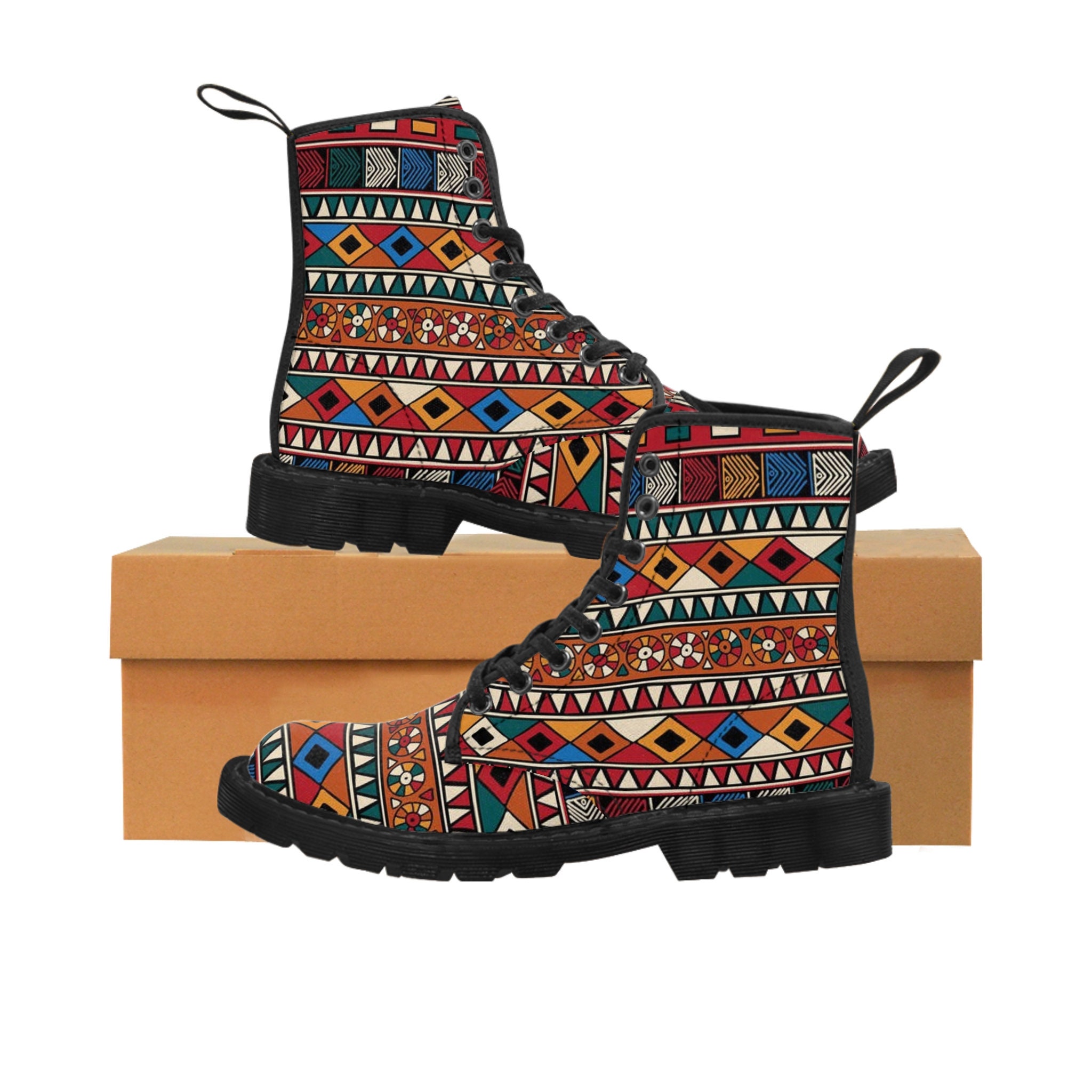Men's Canvas Boots, African Pattern, African Print Boot, Geometric ...