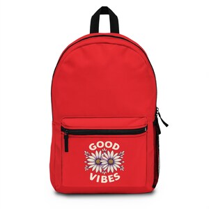 Good Vibes Blumen Rucksack, Good Vibes Rucksack, Roter Blumen Rucksack, süßer Rucksack, Trendy Rucksack, Cooler Rucksack, Mädchen und Frauen Bookbag