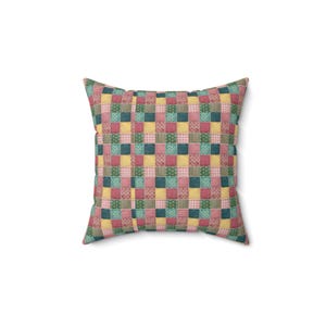 Cojín cuadrado con estampado de patchwork, cojín con estampado de patchwork, cojín de patchwork colorido, cojín geométrico, cojín único, cojín moderno. imagen 5