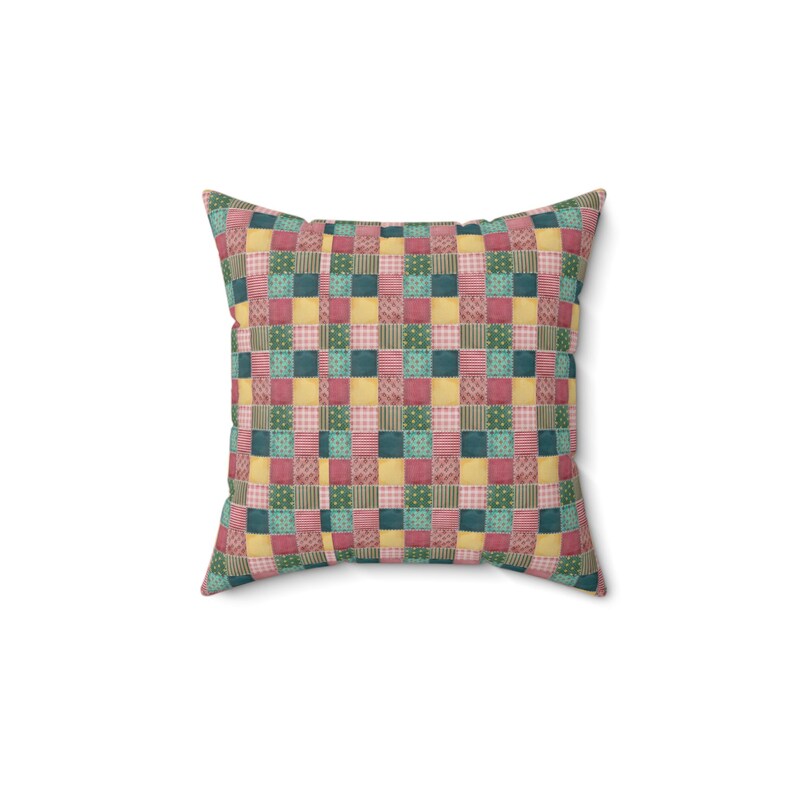 Cojín cuadrado con estampado de patchwork, cojín con estampado de patchwork, cojín de patchwork colorido, cojín geométrico, cojín único, cojín moderno. imagen 5