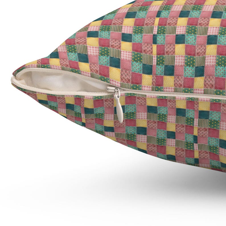 Cuscino quadrato con motivo patchwork, cuscino con stampa patchwork, cuscino geometrico, cuscino patchwork colorato, cuscino unico, cuscino alla moda immagine 8
