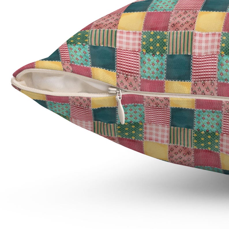 Cojín cuadrado con estampado de patchwork, cojín con estampado de patchwork, cojín de patchwork colorido, cojín geométrico, cojín único, cojín moderno. imagen 6