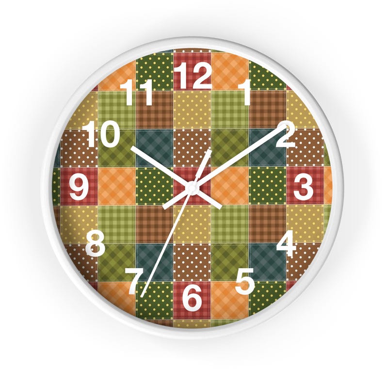Patchwork Muster Wanduhr, Geometrische Wanduhr, Patchwork Druck Uhr, Bunte Uhr, Einzigartige Wanduhr, Moderne Wanduhr, Coole Uhr Bild 1