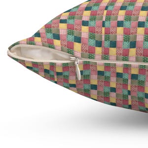 Cuscino quadrato con motivo patchwork, cuscino con stampa patchwork, cuscino geometrico, cuscino patchwork colorato, cuscino unico, cuscino alla moda immagine 10