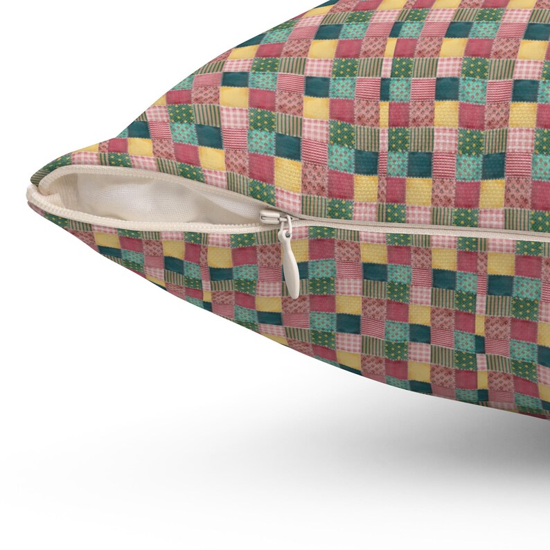 Cuscino quadrato con motivo patchwork, cuscino con stampa patchwork, cuscino geometrico, cuscino patchwork colorato, cuscino unico, cuscino alla moda immagine 10