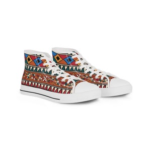 Men&#39;s High Top Sneakers, African Pattern Shoes, Colorful Tribal Sneakers, Canvas Sneaker, Abstract Geometry Shoes, Ethnic Inspired High Tops