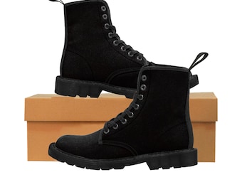 Women&#39;s Canvas Boots, Black Boots, Black Boot for Women, Black Ankle Boots for Women, Stylish Black Footwear, Women&#39;s Black Fashion Boots