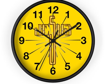 Jesus Cross Wall Clock, Jesus Word Art Clock, Cross Clock, Crucifix Clock, Christian Clock, Jesus Crucifix Clock, Religious Clock, Art Gifts