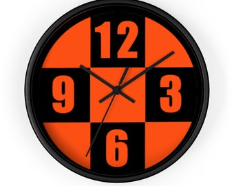 Reloj de cuadros naranja, reloj de cuadros, reloj de pared a cuadros, reloj de pared geométrico, reloj de pared moderno, reloj de pared único, reloj de pared moderno