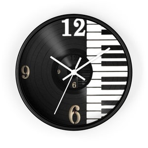 Wall Clock, Vinyl Clock, Vinyl Record Clock, Music Clock, Piano Wall Art, Vintage Clock, Unique Clock, Keyboard Clock, Music Lover Gift