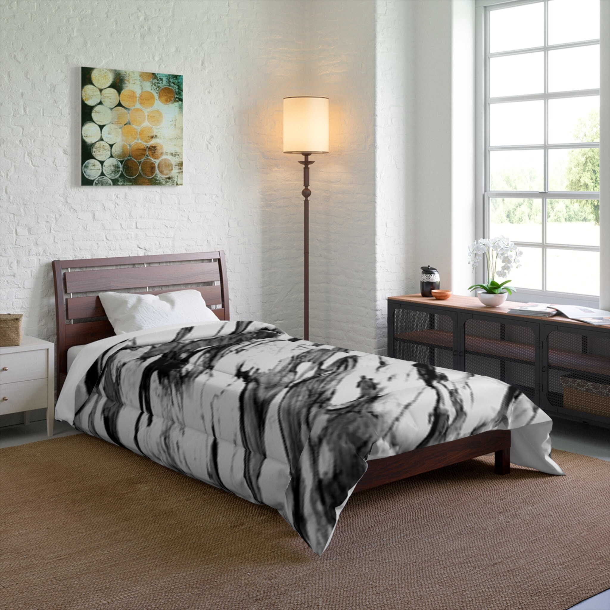 Comforter, Black and White Marble Comforter, Marble Texture Bedding