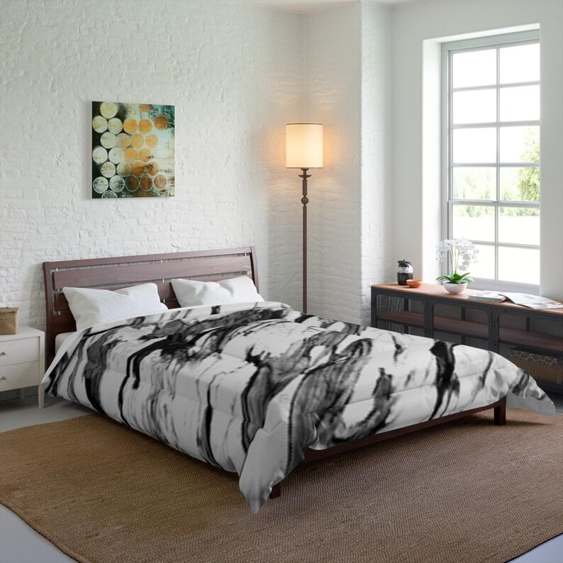 Comforter, Black and White Marble Comforter, Marble Texture Bedding ...