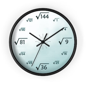 Square Root Clock, Math Clock, Unique Wall Clock, Kids Clock, Modern Wall Clock, Classroom Clock, Living Room Clock, Kitchen Clock, Clock