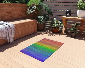 Rainbow Outdoor Rug, Rainbow Patio Rug, Rainbow Porch Rug, Multicolored Rug, Outdoor Modern Rug, Modern Abstract Rug, Deck Rug, Colorful Rug