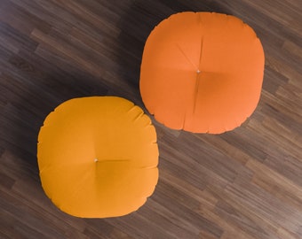 Doppelseitiges getuftetes Bodenkissen, oranges Bodenkissen, rundes Bodenkissen, Bodenkissen, Bodenkissen, Sitzkissen, getuftetes Bodenkissen