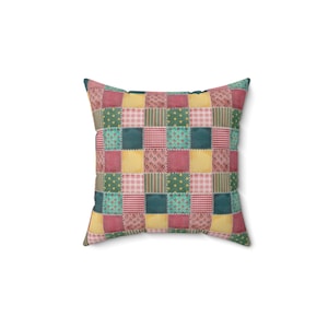 Patchwork Pattern Square Pillow, Patchwork Print Throw Pillow, Colorful Patchwork Cushion, Unique Pillow, Trendy Pillow, Geometric Pillow