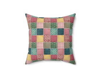 Patchwork Muster Quadrat Kissen, Patchwork Print Dekokissen, Buntes Patchwork Kissen, Einzigartiges Kissen, Trendy Kissen, Geometrisches Kissen
