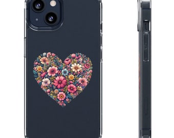 Clear Phone Case, Floral Heart Phone Case, Clear Flower Phone Case, Modern Phone Case, Cell Phone Cover, Cellphone Case, Phonecase, Gift