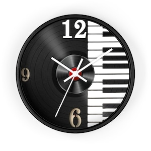 Wall Clock, Vinyl Clock, Vinyl Record Clock, Music Clock, Piano Wall Art, Vintage Clock, Unique Clock, Keyboard Clock, Music Lover Gift