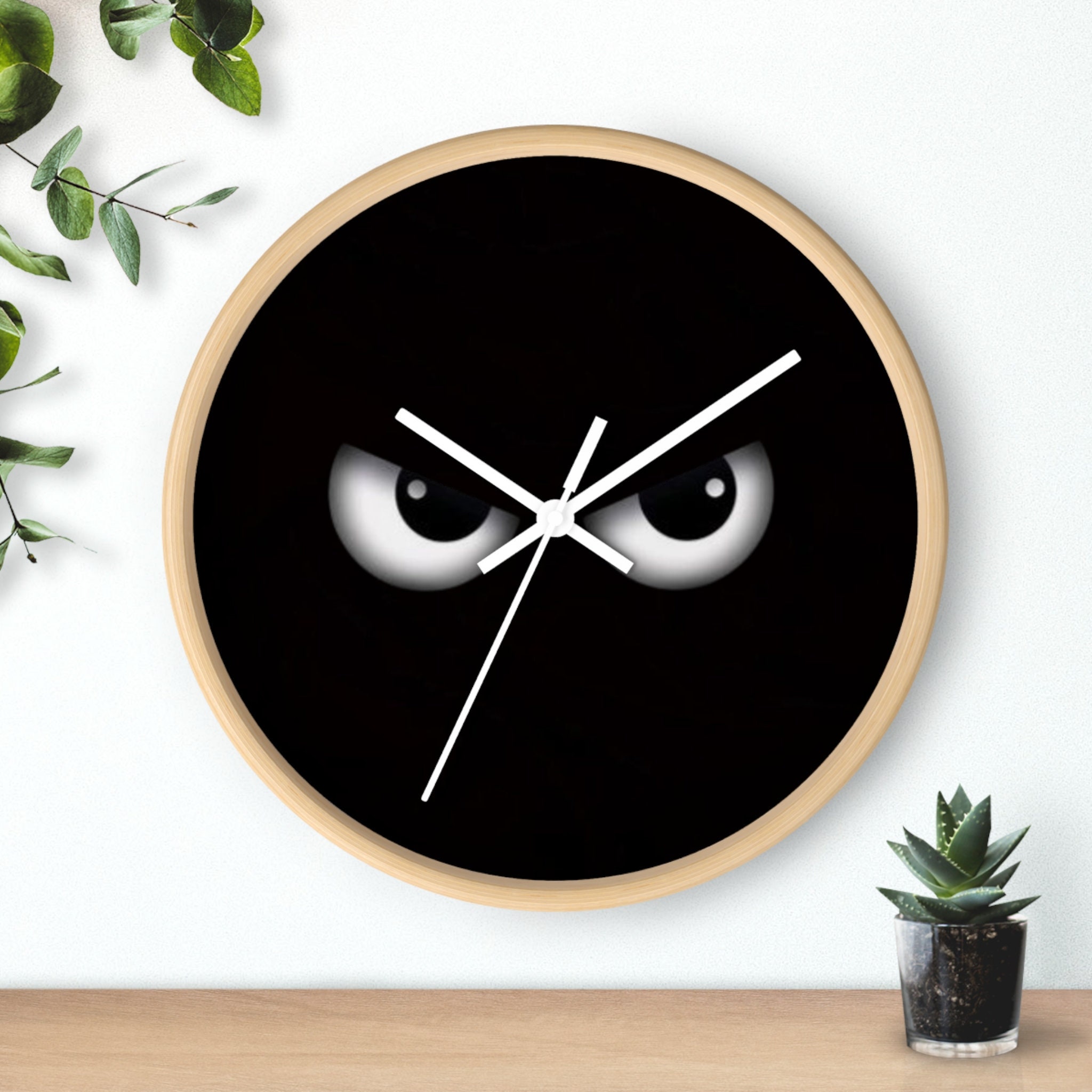 Whimsical Eyes Clock, Angry Face Wall Clock, Black Wall Clock, Funny ...