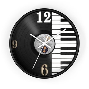 Wall Clock, Vinyl Clock, Vintage Gear Clock, Vinyl Record Clock, Music Clock, Piano Wall Art, Vintage Clock, Unique Clock, Music Lover Gift