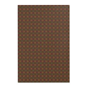 May include: A brown and burgundy checkered patterned fabric with a subtle woven texture.