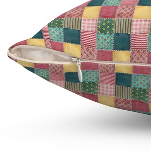 Cojín cuadrado con estampado de patchwork, cojín con estampado de patchwork, cojín de patchwork colorido, cojín geométrico, cojín único, cojín moderno. imagen 10