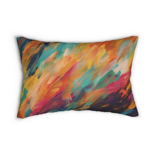 Abstract Art Lumbar Pillow, Colorful Throw Cushion, Vibrant Home Decor, Dynamic Artwork Pillow, Textured Abstract Design, Lumbar Pillow