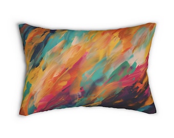 Abstract Art Lumbar Pillow, Colorful Throw Cushion, Vibrant Home Decor, Dynamic Artwork Pillow, Textured Abstract Design, Lumbar Pillow