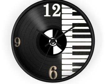 Wall Clock, Vinyl Clock, Vinyl Record Clock, Music Clock, Piano Wall Art, Vintage Clock, Unique Clock, Keyboard Clock, Music Lover Gift