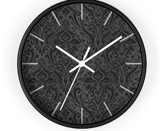 Gothic Floral Wall Clock, Gothic Decor Clock, Gothic Damask Wall Clock, Vintage Gothic Clock, Gothic Art Clock, Unique Gothic Wall Clock,