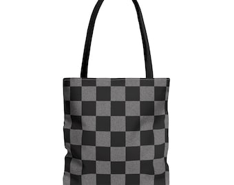 Bolso de mano con estampado de cuadros, negro y gris, diseño clásico, bolso de mano con estampado de cuadros, bolso de mano moderno, bolso de mano duradero, bolso con estilo.