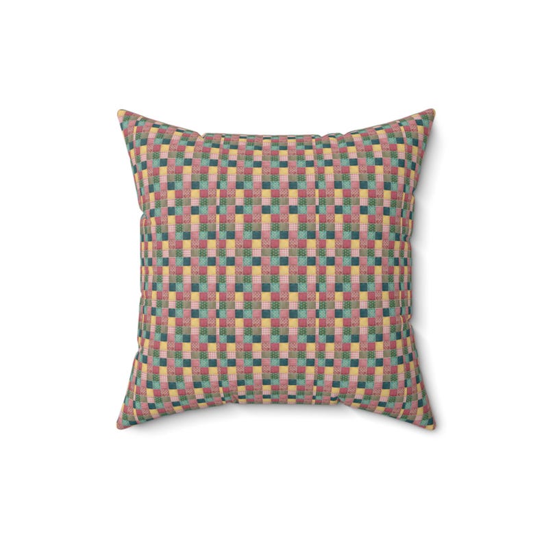 Cuscino quadrato con motivo patchwork, cuscino con stampa patchwork, cuscino geometrico, cuscino patchwork colorato, cuscino unico, cuscino alla moda immagine 2