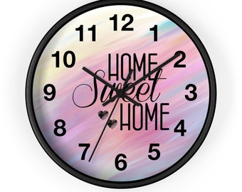 Home Sweet Home Wall Clock, Modern Wall Clock, Living Room Clock, Kitchen Clock, Cool Clock, Cute Clock, Round Clock, Small Wall Clock