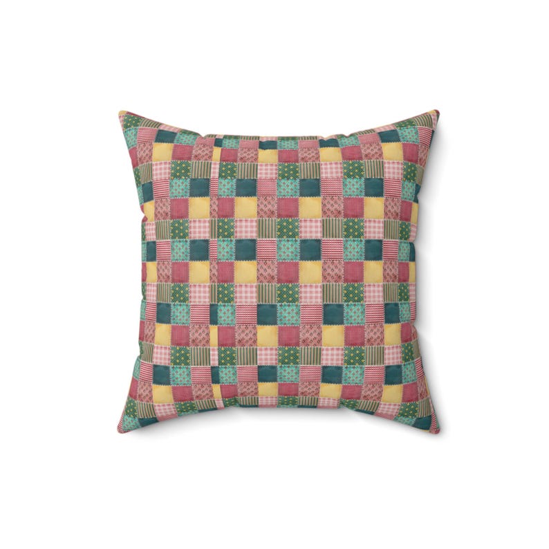 Cojín cuadrado con estampado de patchwork, cojín con estampado de patchwork, cojín de patchwork colorido, cojín geométrico, cojín único, cojín moderno. imagen 7