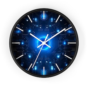 Digital Circuitry Art Clock, Cyber Pattern Clock, Digital Circuitry Clock, Tech Board Wall Clock, Digital Matrix Clock, Abstract Tech Clock