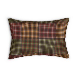 Plaid Patchwork Lumbar Pillow, Cozy Decorative Pillow, Stylish Lumbar Cushion, Fall Accent Pillow, Plaid Fabric Pillow, Plaid Pattern Pillow